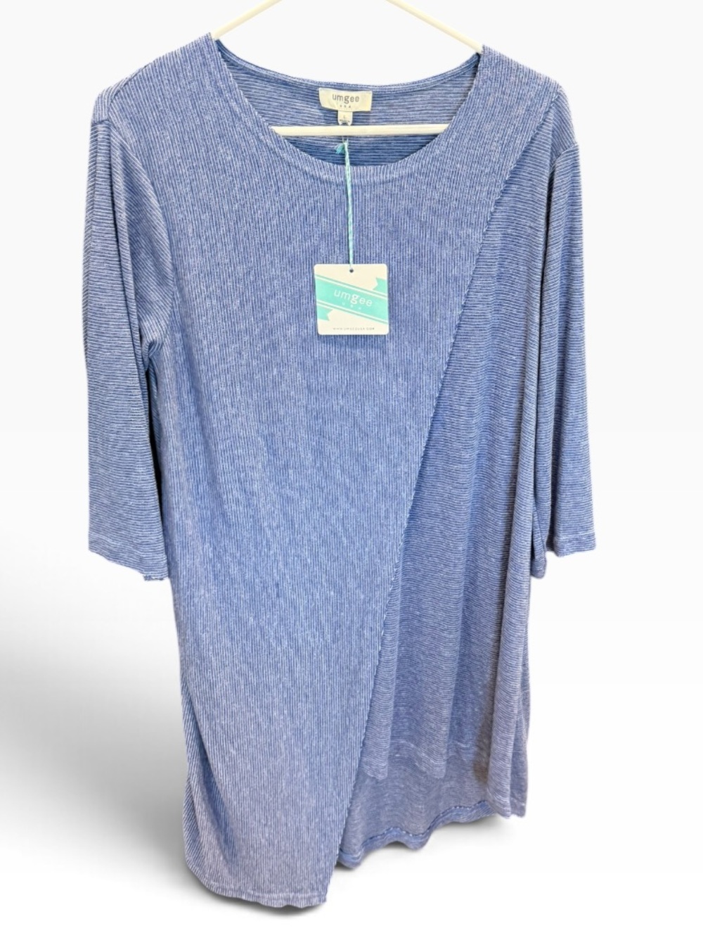 NWT Umgee Blue White Striped Asymmetrical Tunic Top Size L - Picture 2 of 6